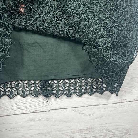 ZARA womans Guipure Lace Mock Neck Ruffle Trim Top Blouse Sheer Back Medium - Picture 2 of 7